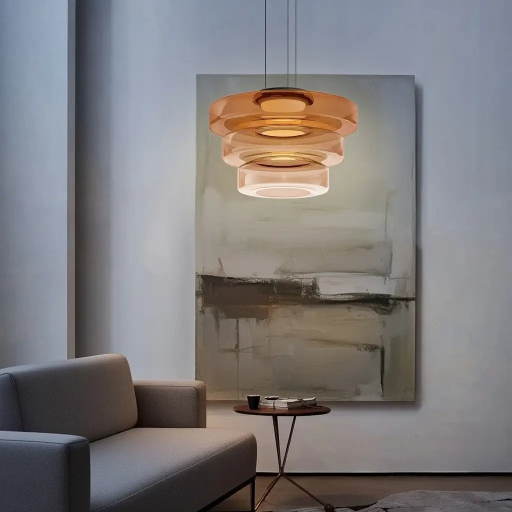 Pendant Light with Layered Glass and LED for Living Room Dining or Kitchen