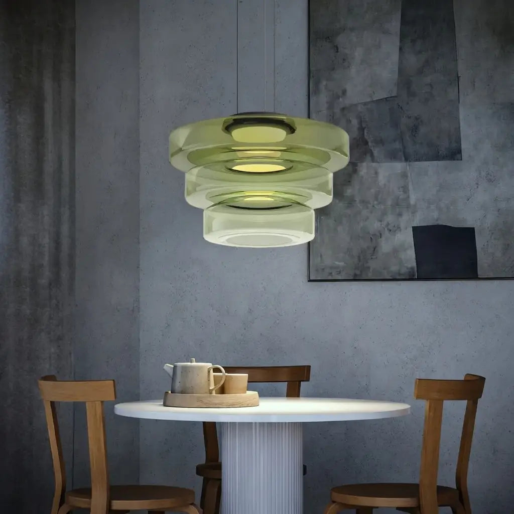 Pendant Light with Layered Glass and LED for Living Room Dining or Kitchen