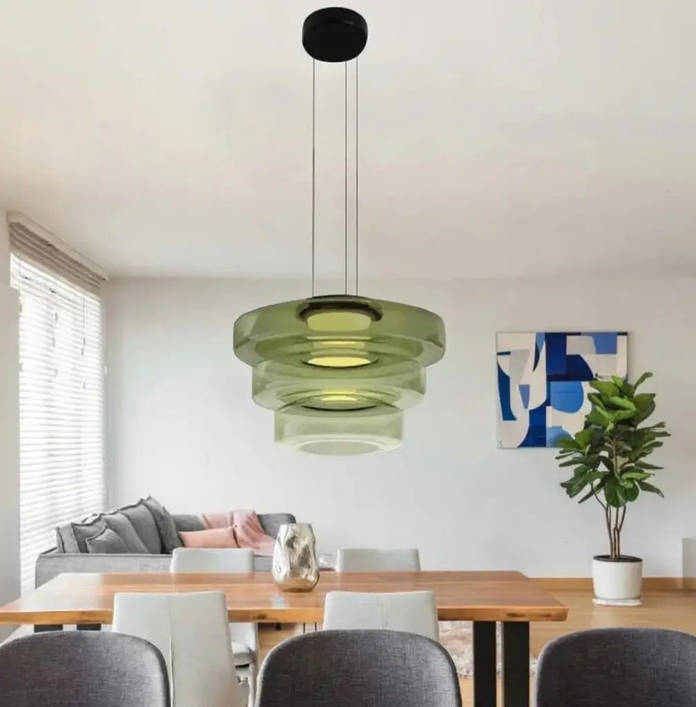 Pendant Light with Layered Glass and LED for Living Room Dining or Kitchen