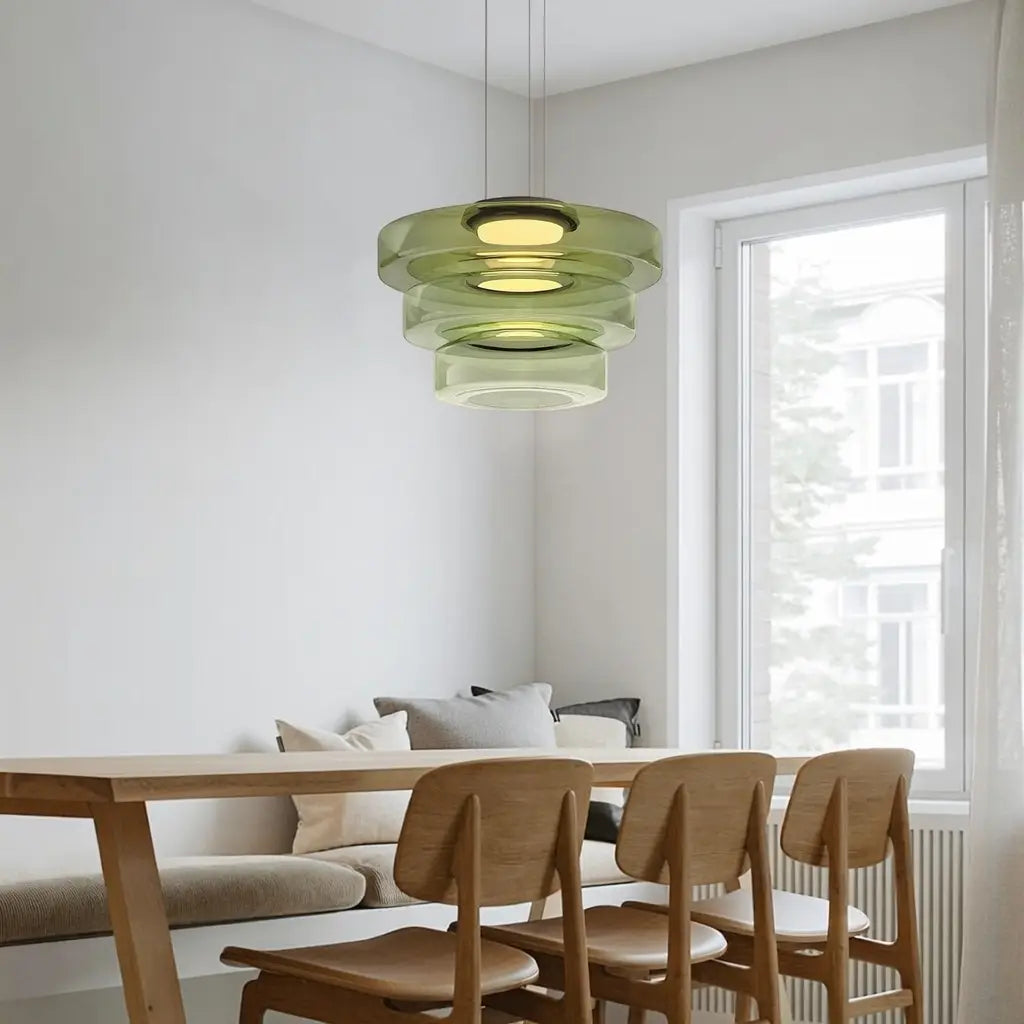 Pendant Light with Layered Glass and LED for Living Room Dining or Kitchen