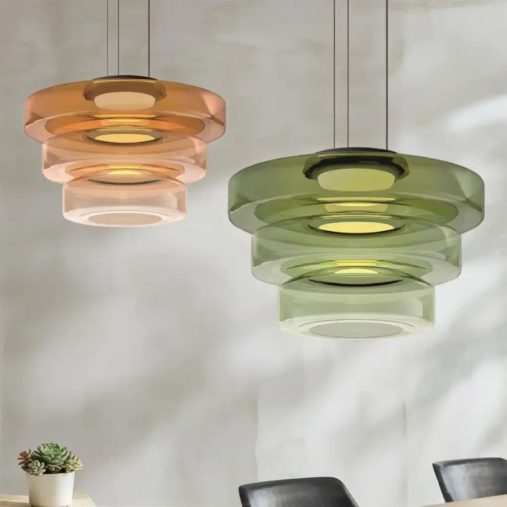 Pendant Light with Layered Glass and LED for Living Room Dining or Kitchen