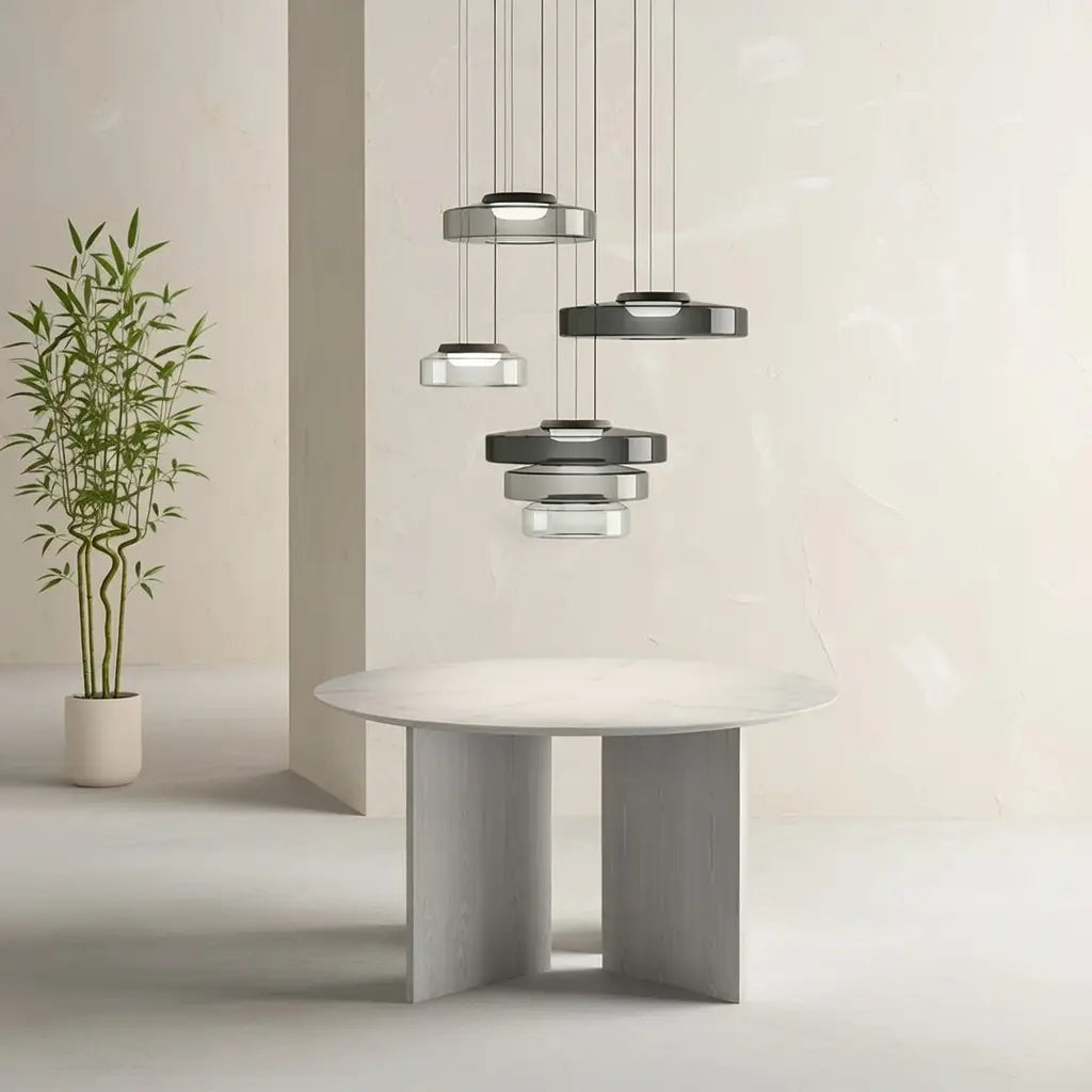 Pendant Light with Layered Glass and LED for Living Room Dining or Kitchen