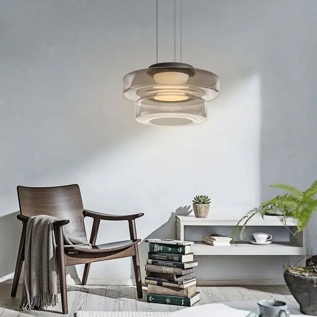 Pendant Light with Layered Glass and LED for Living Room Dining or Kitchen