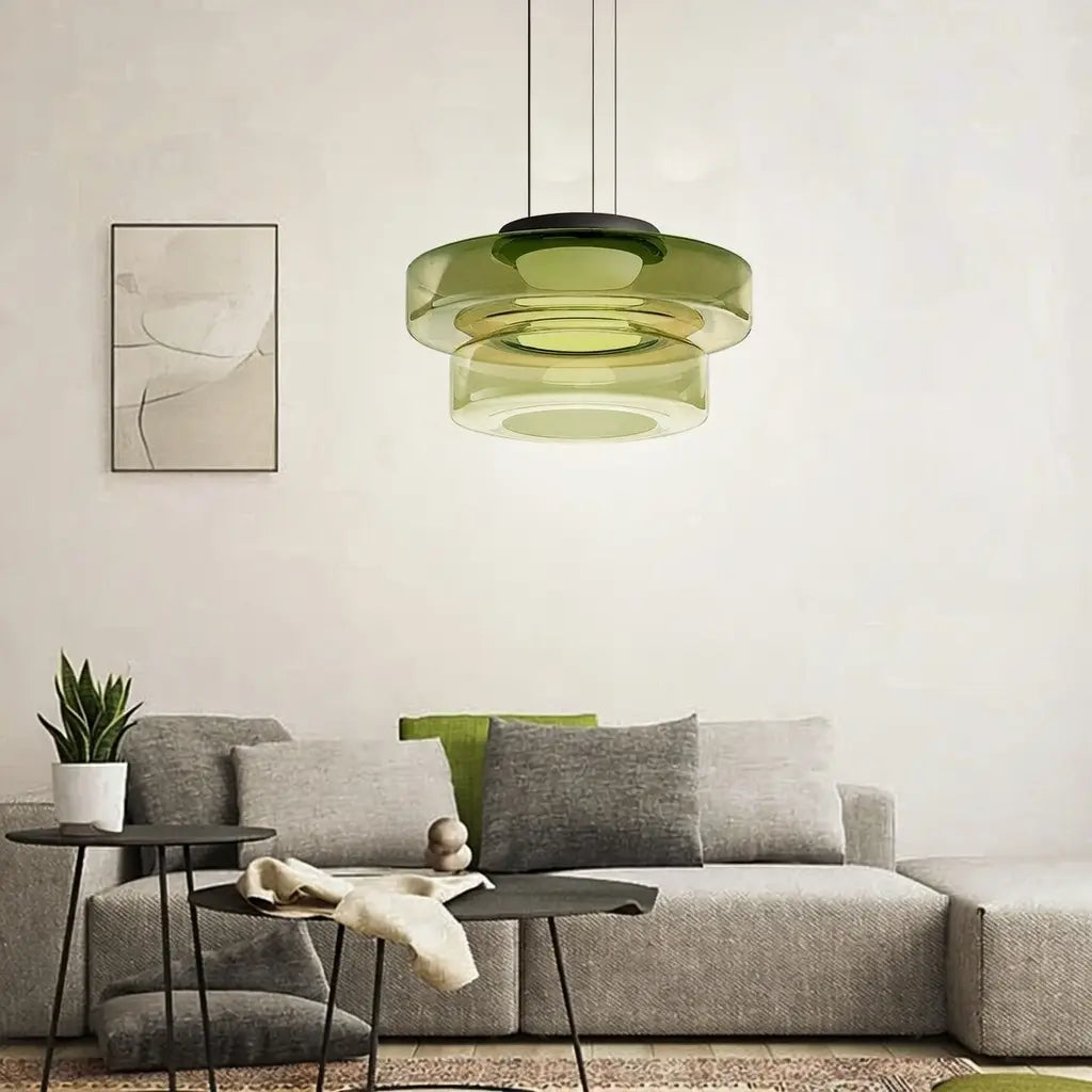 Pendant Light with Layered Glass and LED for Living Room Dining or Kitchen