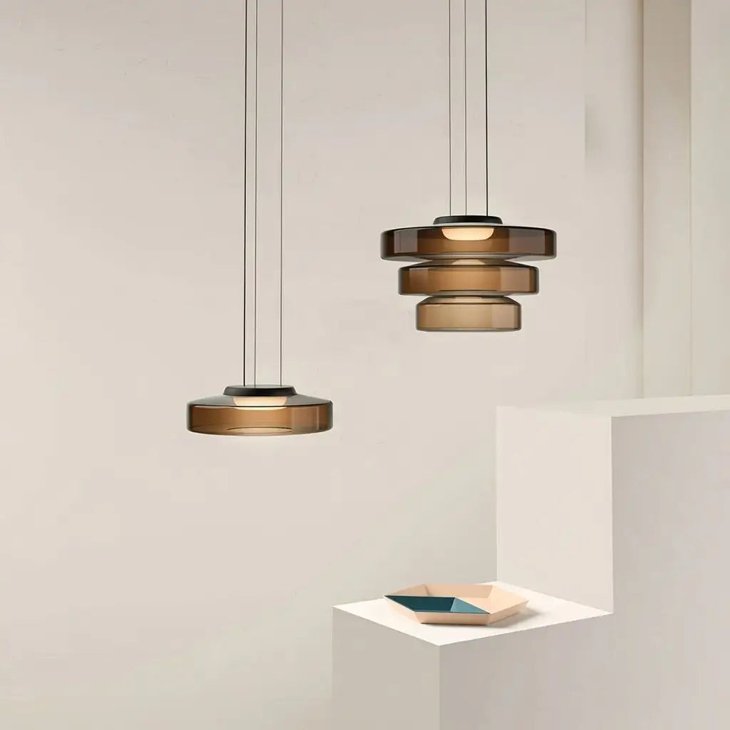 Pendant Light with Layered Glass and LED for Living Room Dining or Kitchen