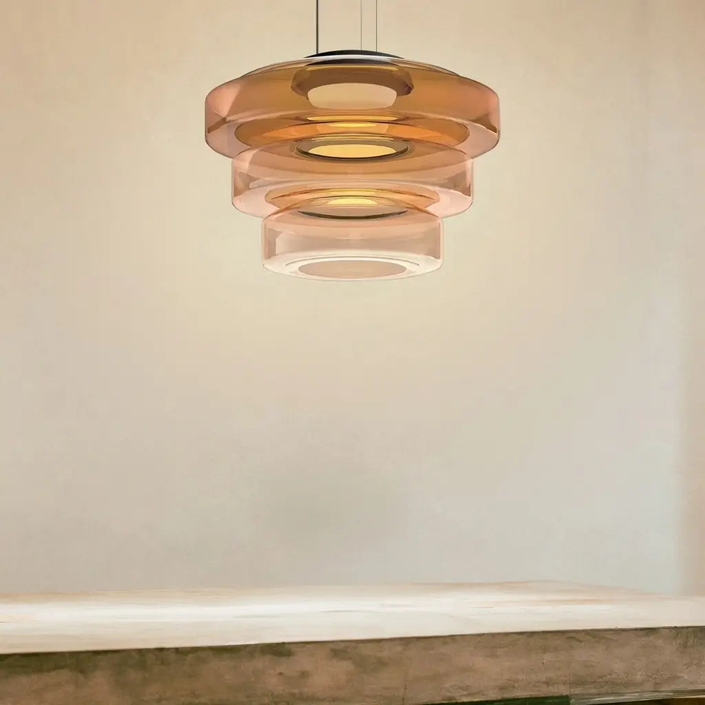 Pendant Light with Layered Glass and LED for Living Room Dining or Kitchen