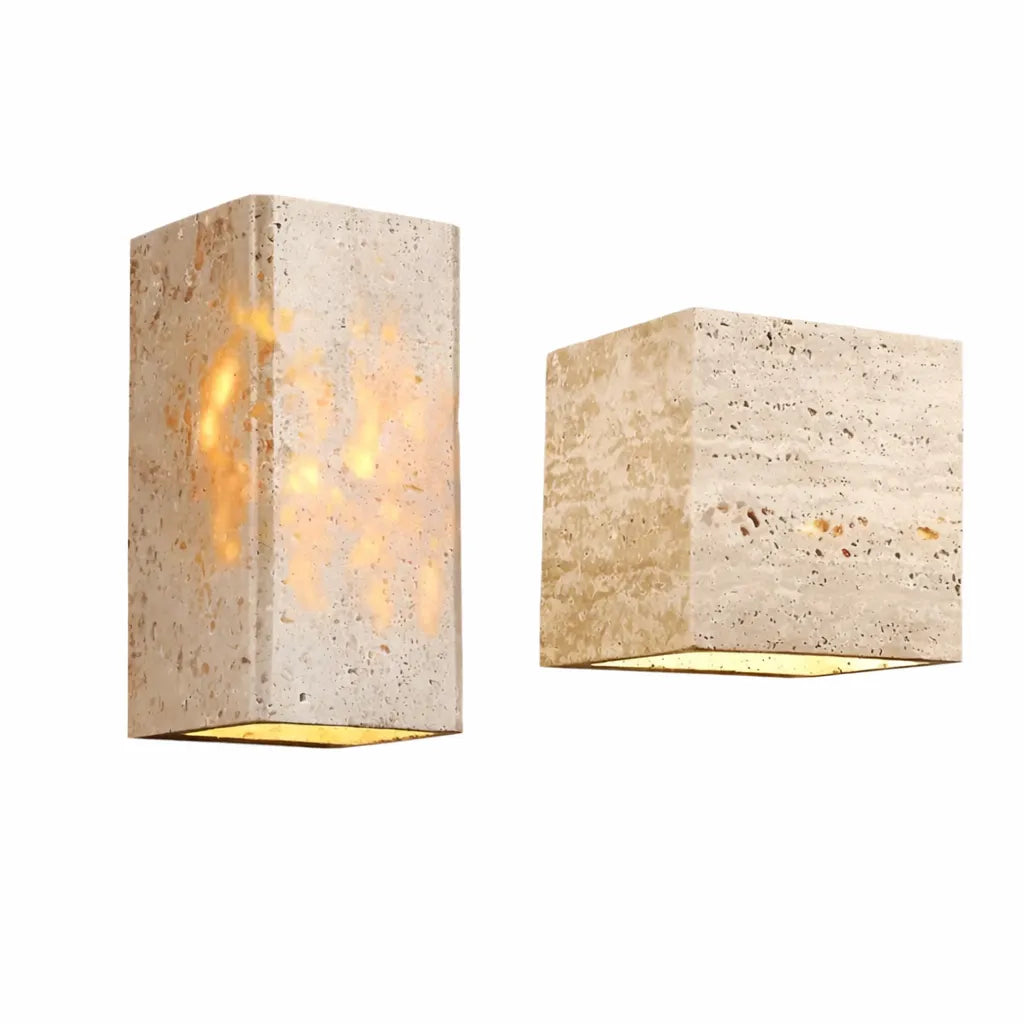Wall Light with Natural Travertine Stone and Up Down LED Illumination