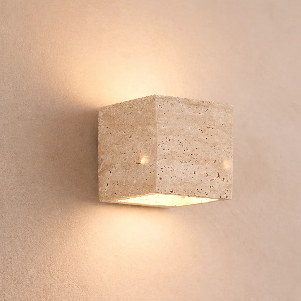 Wall Light with Natural Travertine Stone and Up Down LED Illumination