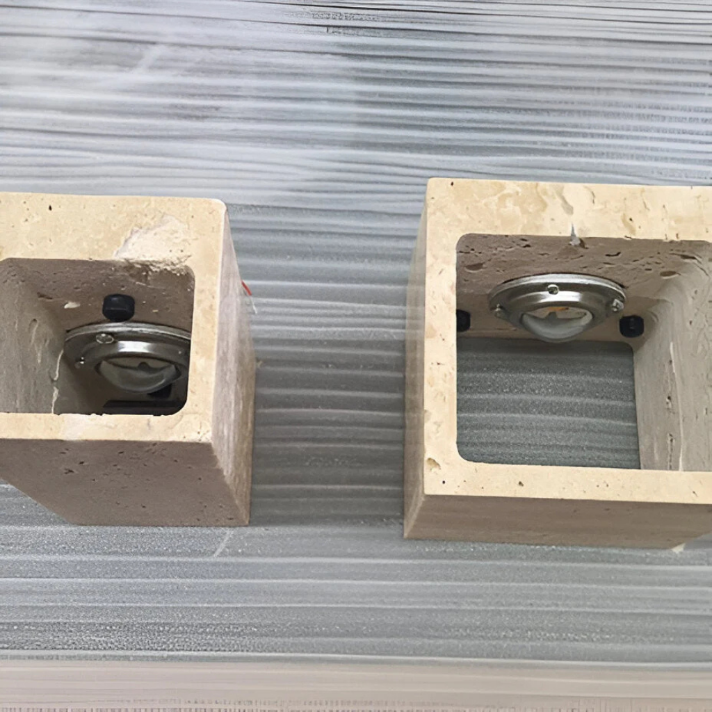 Wall Light with Natural Travertine Stone and Up Down LED Illumination
