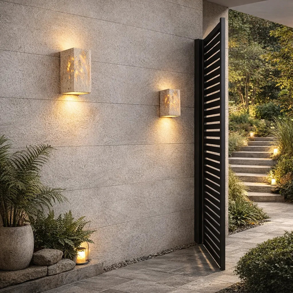 Wall Light with Natural Travertine Stone and Up Down LED Illumination