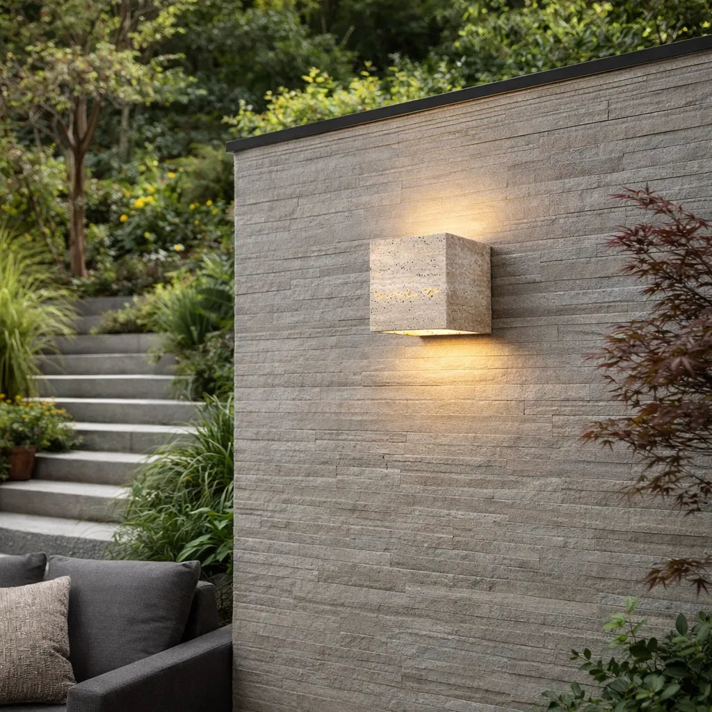 Wall Light with Natural Travertine Stone and Up Down LED Illumination