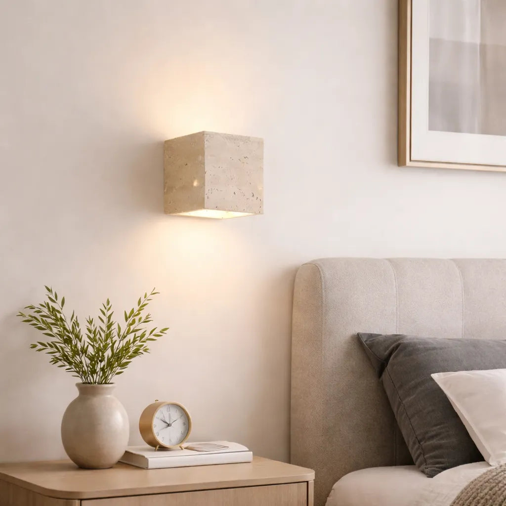 Wall Light with Natural Travertine Stone and Up Down LED Illumination