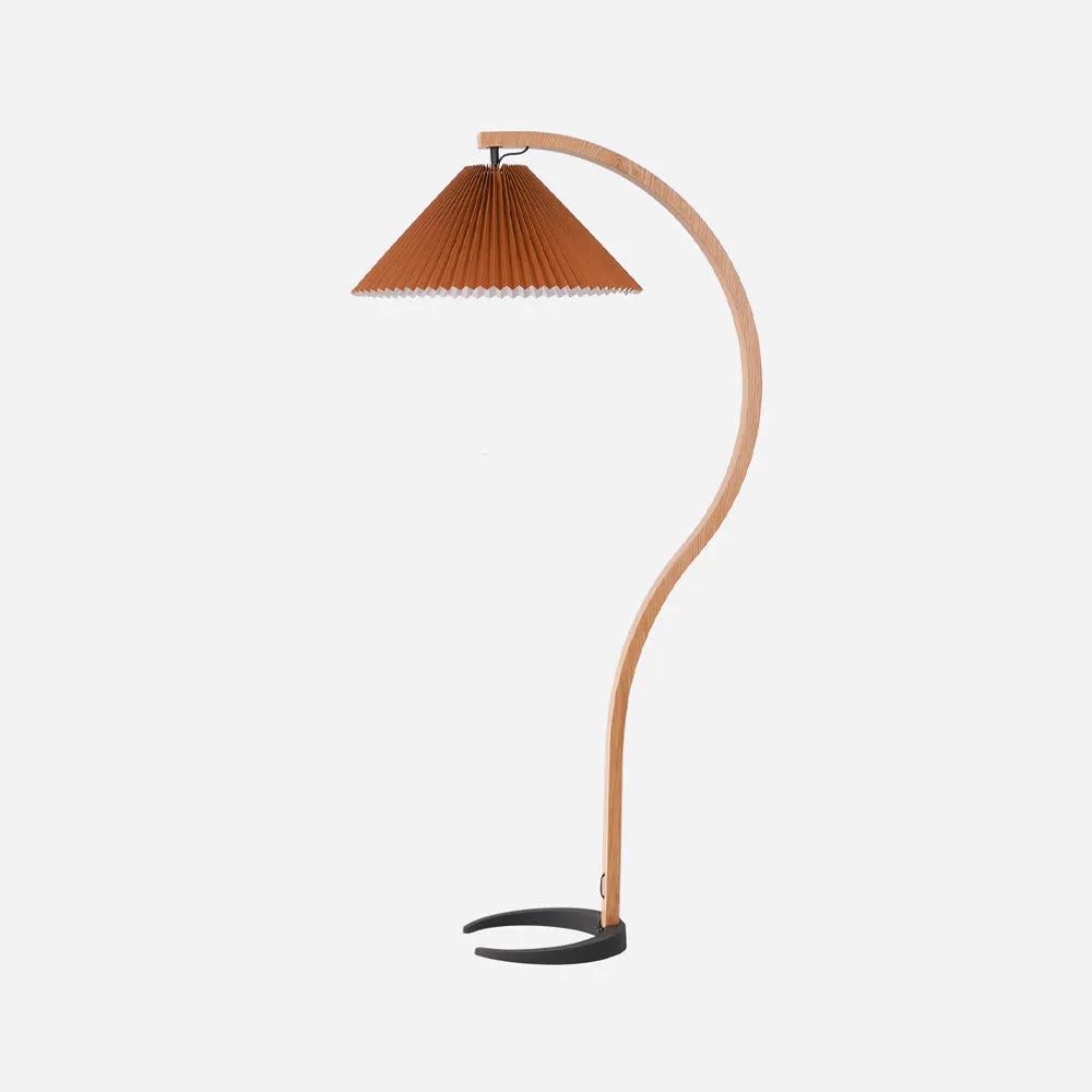 Living Room Floor Lamp with Natural Beech Wood Stem and Linen Shade