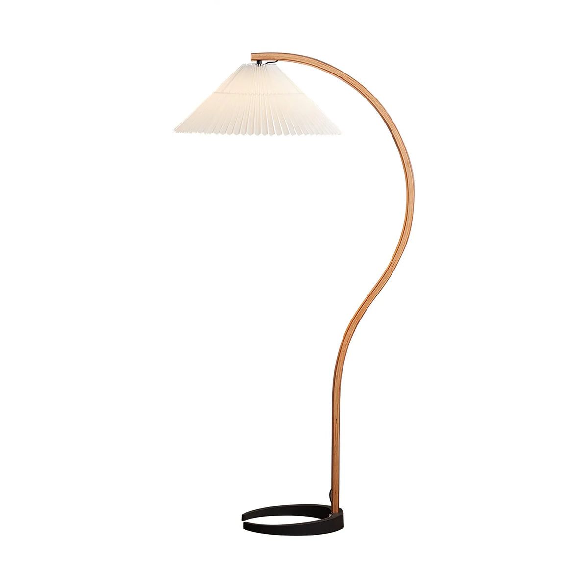 Living Room Floor Lamp with Natural Beech Wood Stem and Linen Shade