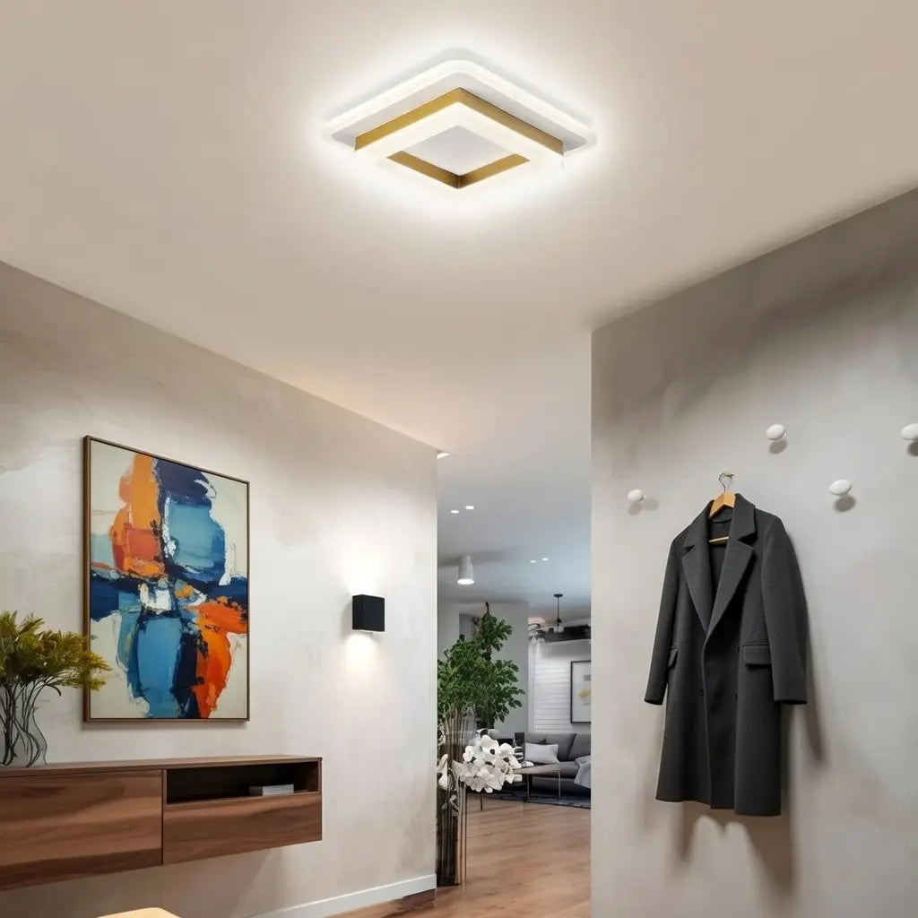 Plafonnier LED carré avec cadre géométrique à plusieurs niveaux