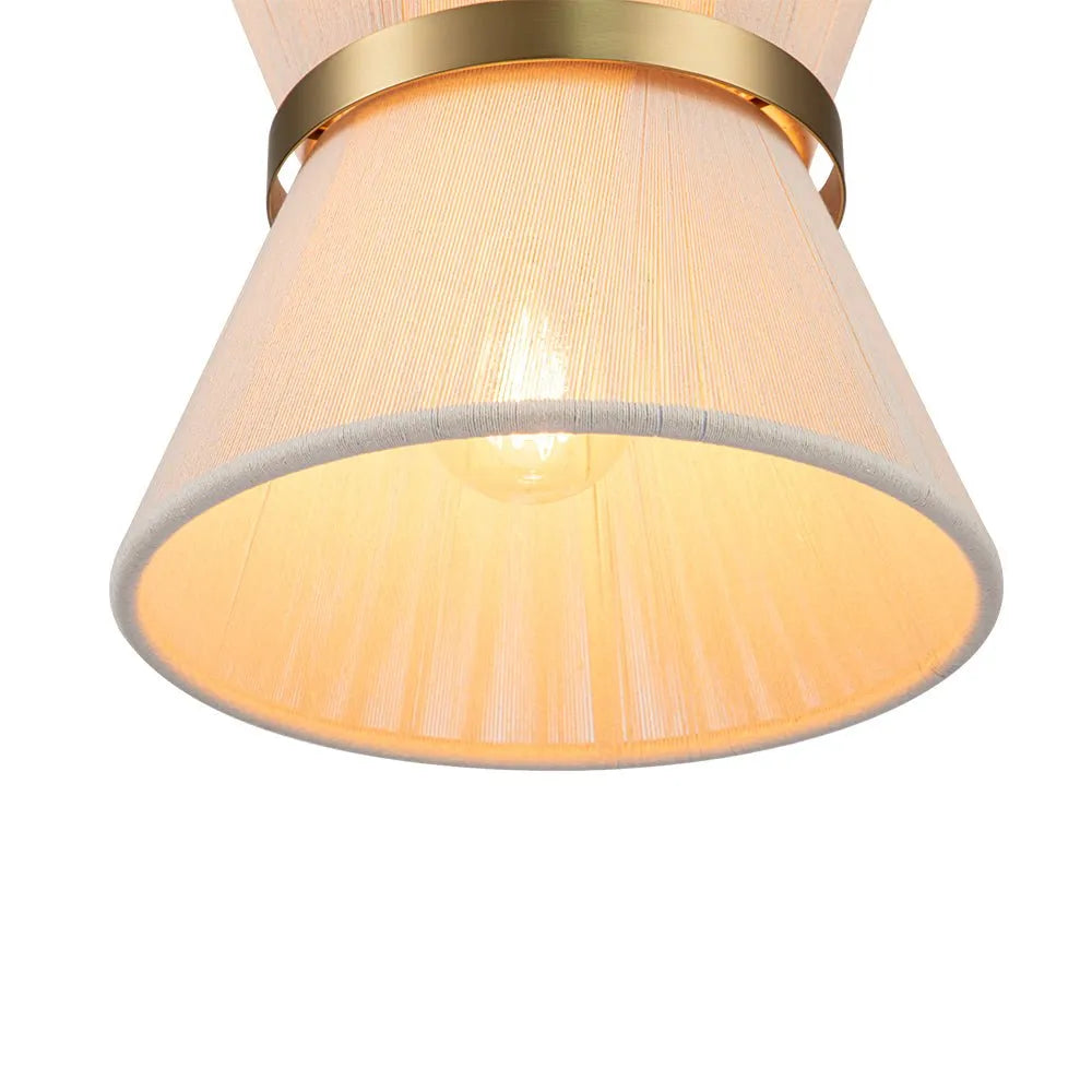 Pendelleuchte mit sanduhrförmigem Schirm aus geflochtenem Seil und Metalldetails