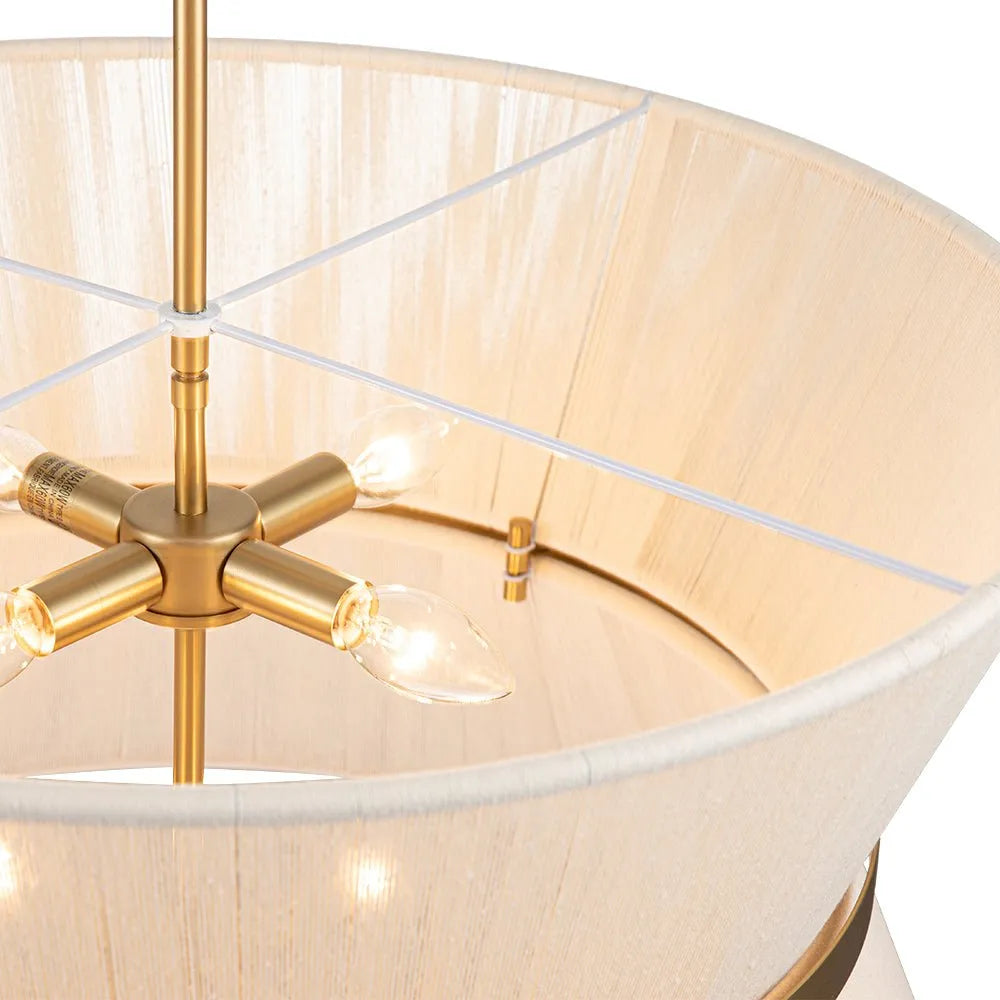 Pendelleuchte mit sanduhrförmigem Schirm aus geflochtenem Seil und Metalldetails