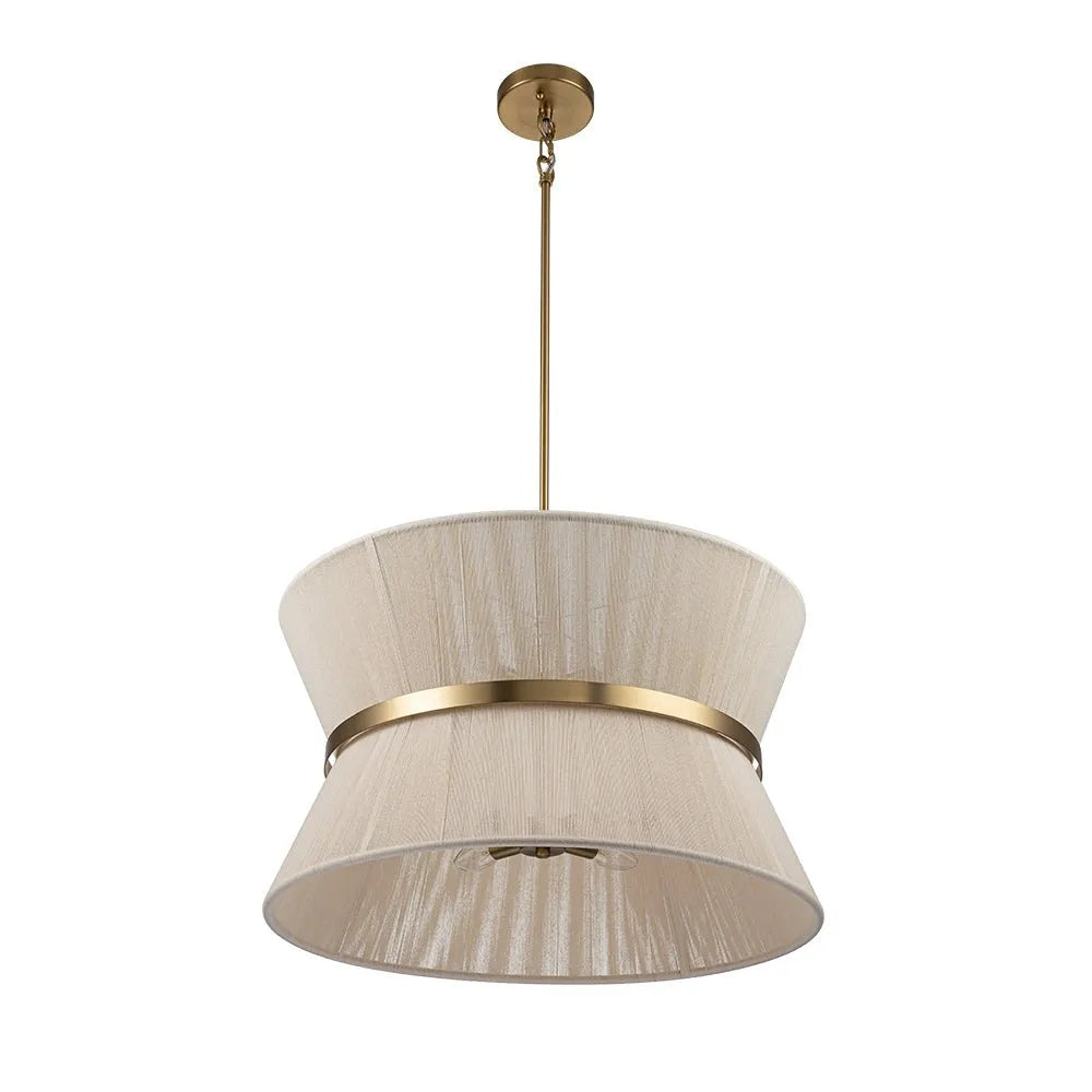 Pendelleuchte mit sanduhrförmigem Schirm aus geflochtenem Seil und Metalldetails