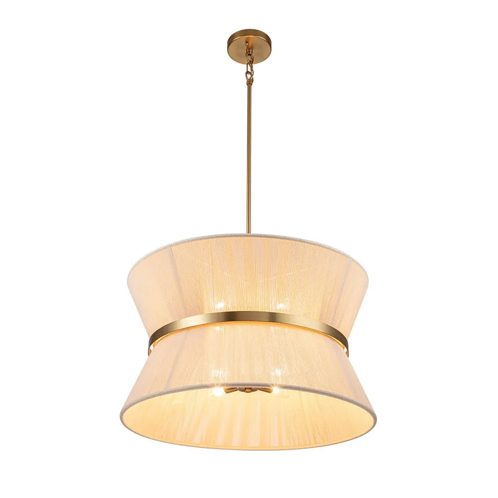 Pendant Light with Woven Rope Hourglass Shade and Metallic Detailing