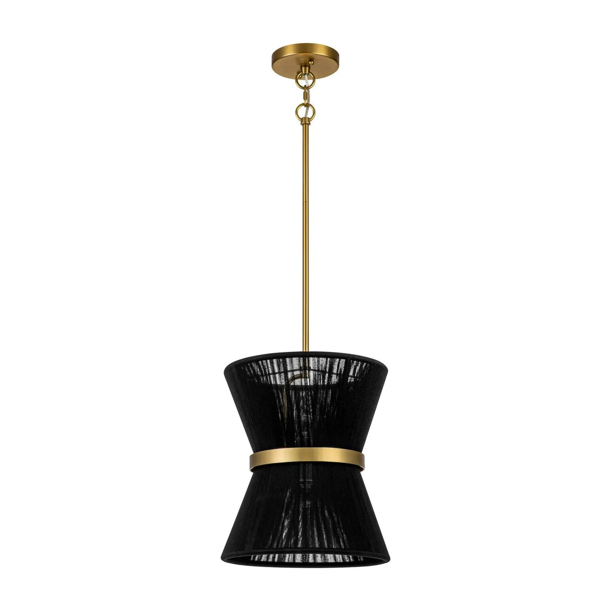 Pendant Light with Woven Rope Hourglass Shade and Metallic Detailing