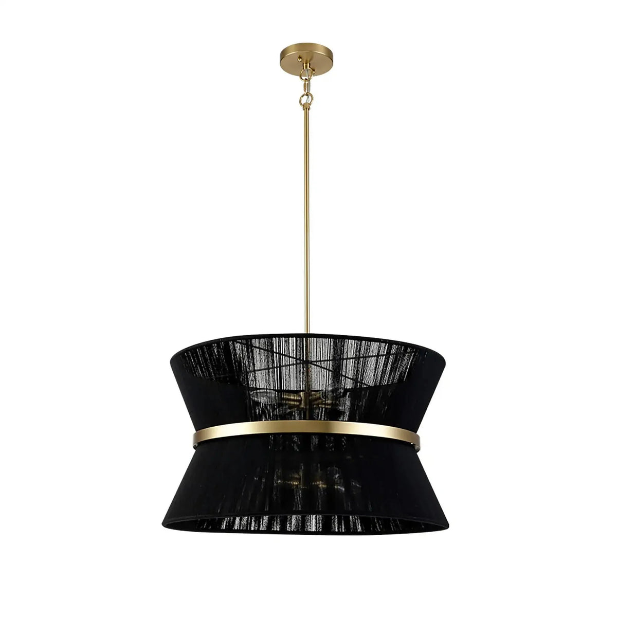 Pendant Light with Woven Rope Hourglass Shade and Metallic Detailing