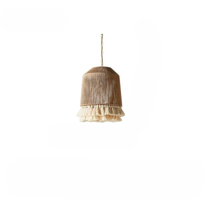 Lustre de salle à manger avec abat-jour en corde de chanvre tissée à la main et diffusion de la lumière par tissu
