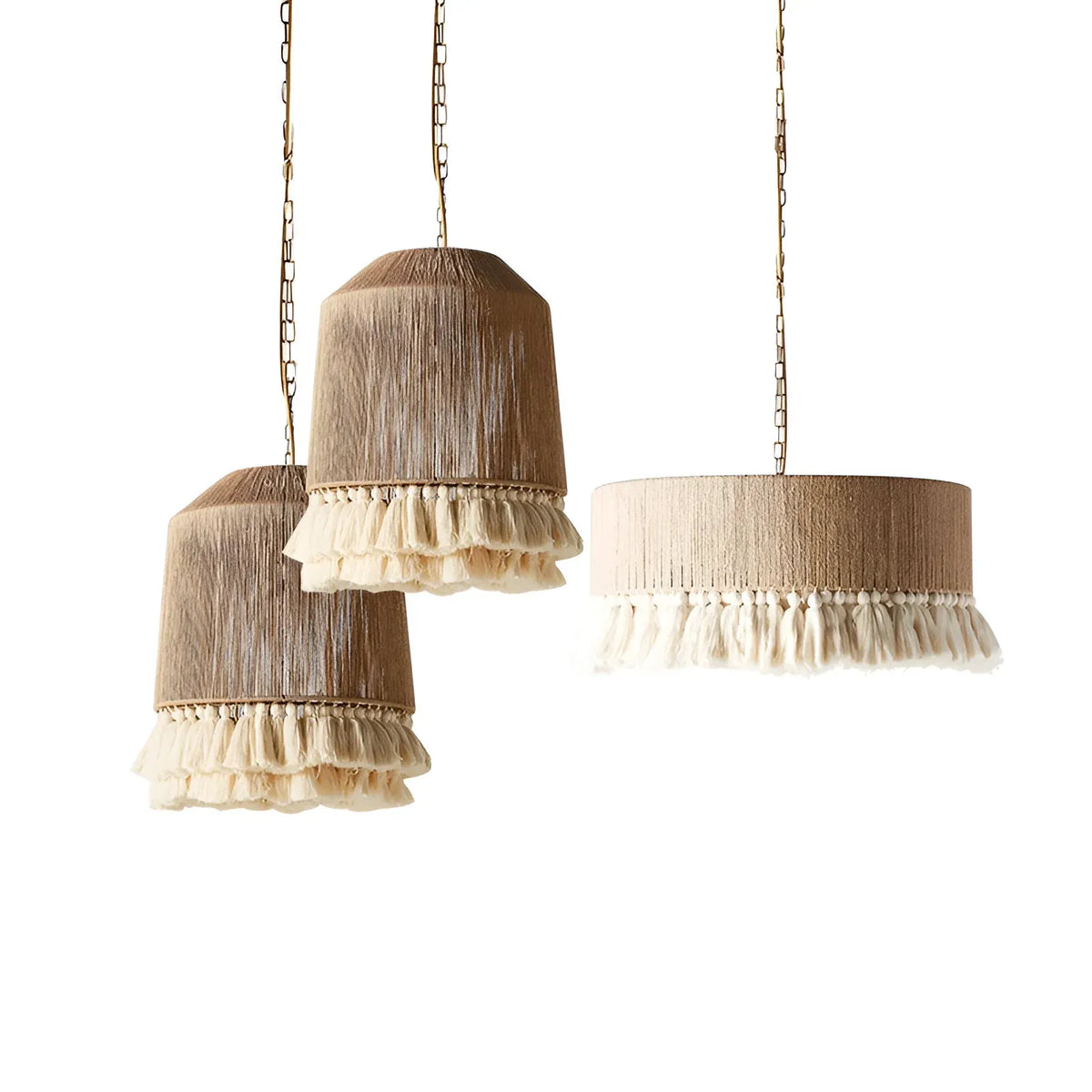 Lustre de salle à manger avec abat-jour en corde de chanvre tissée à la main et diffusion de la lumière par tissu