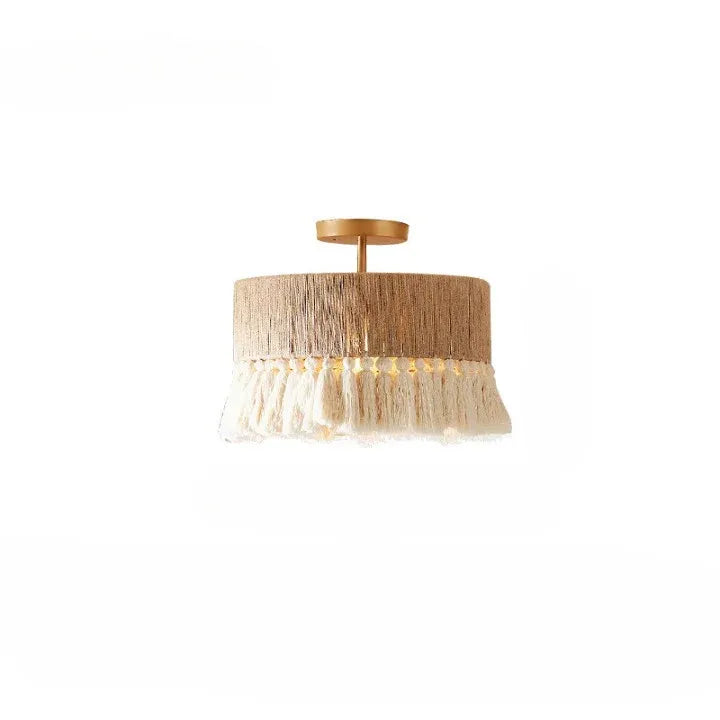 Lustre de salle à manger avec abat-jour en corde de chanvre tissée à la main et diffusion de la lumière par tissu