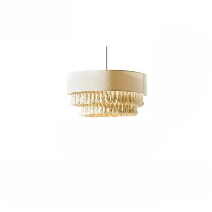 Dining Room Chandelier with Handwoven Hemp Rope Shade and Fabric Diffusion