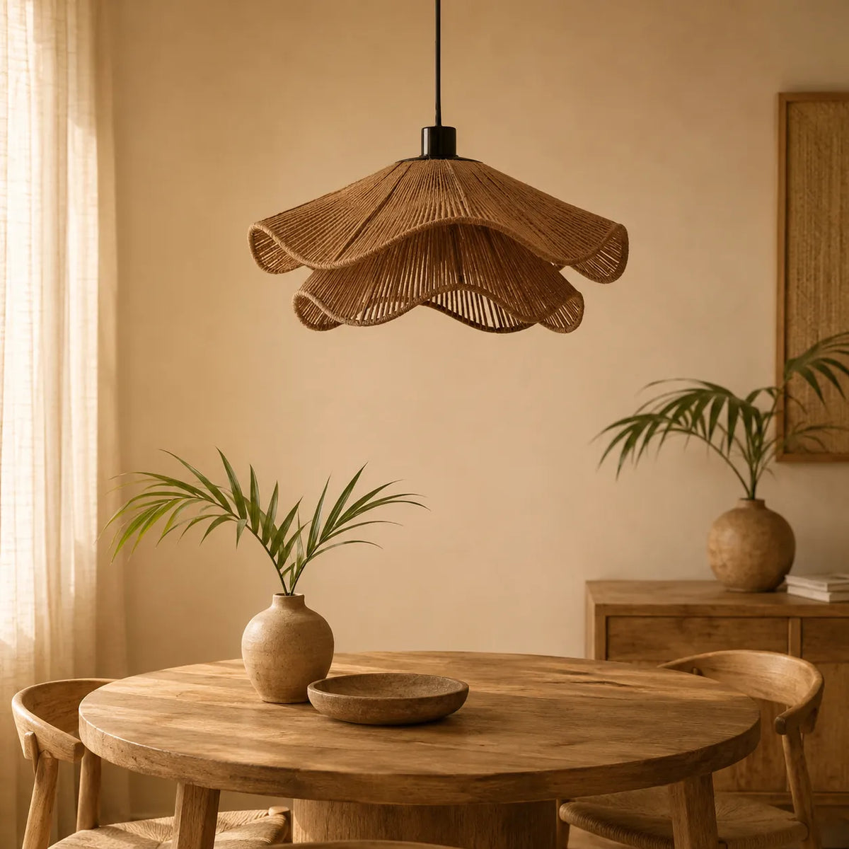 Handgeflochtene Pendelleuchte aus Jute im Boho-Stil für Esszimmer und Schlafzimmer