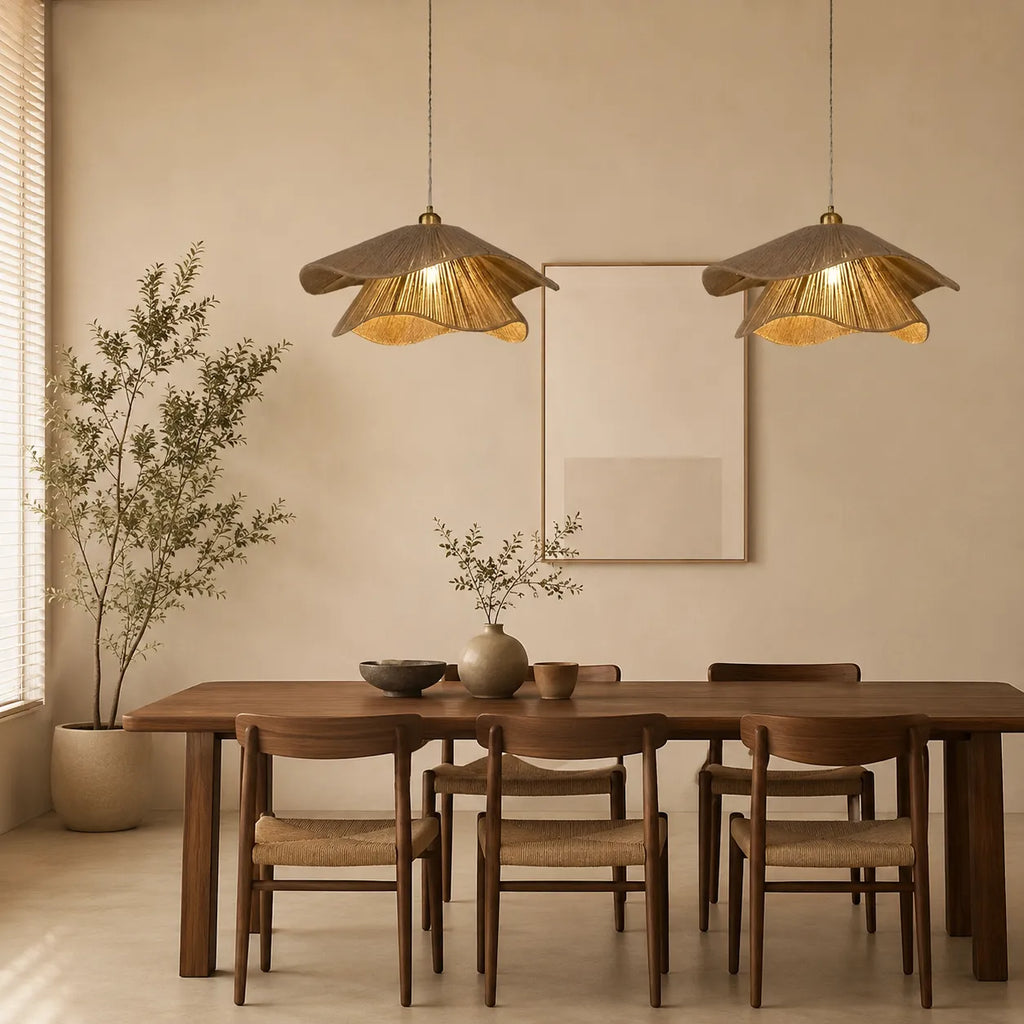 Handgeflochtene Pendelleuchte aus Jute im Boho-Stil für Esszimmer und Schlafzimmer
