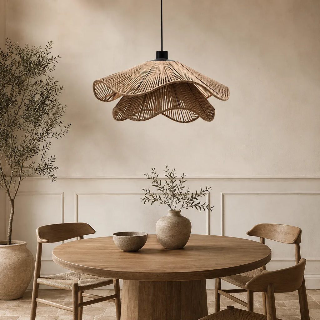 Handgeflochtene Pendelleuchte aus Jute im Boho-Stil für Esszimmer und Schlafzimmer