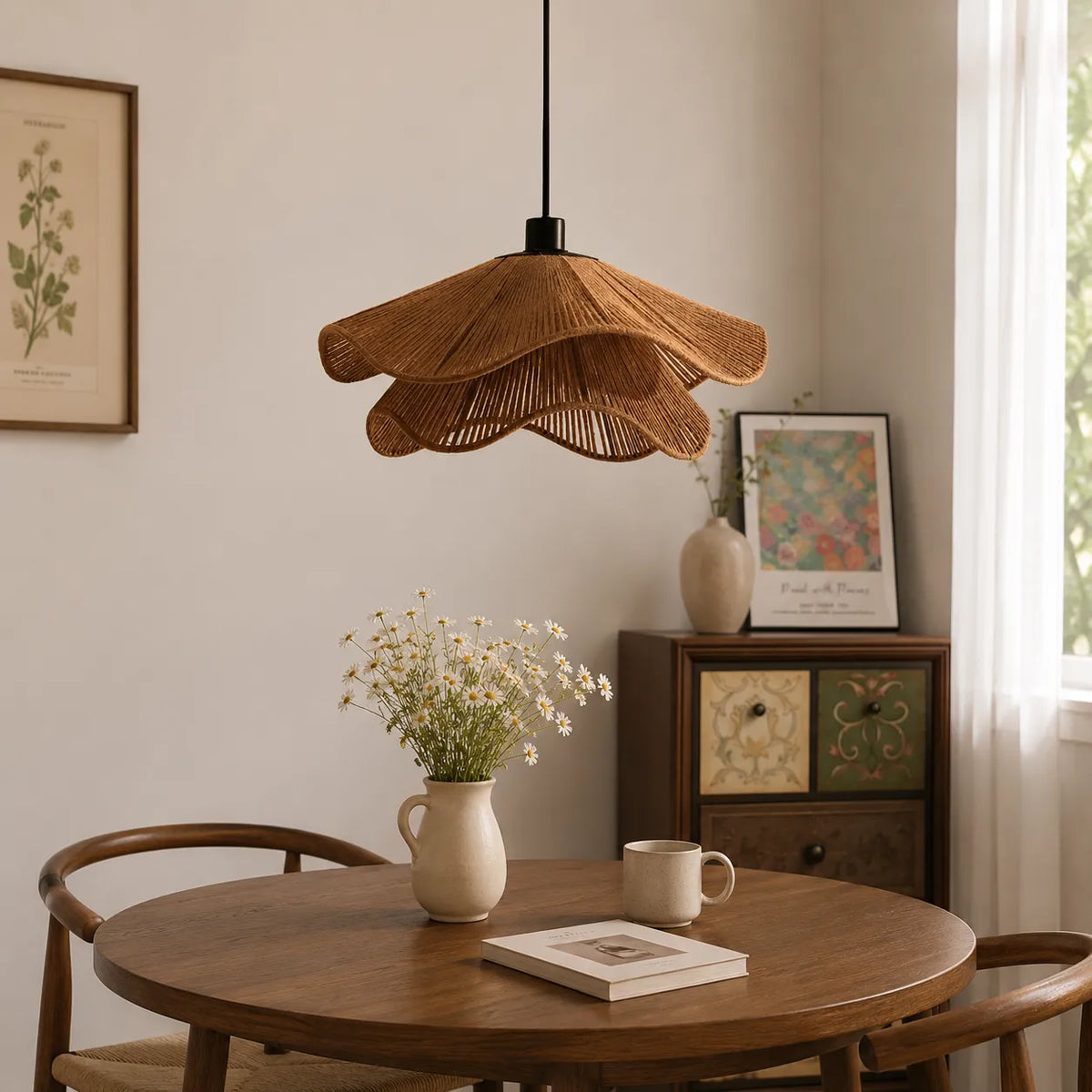 Handgeflochtene Pendelleuchte aus Jute im Boho-Stil für Esszimmer und Schlafzimmer