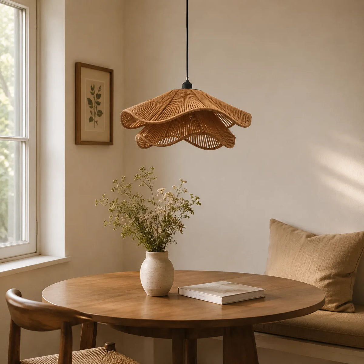 Handgeflochtene Pendelleuchte aus Jute im Boho-Stil für Esszimmer und Schlafzimmer