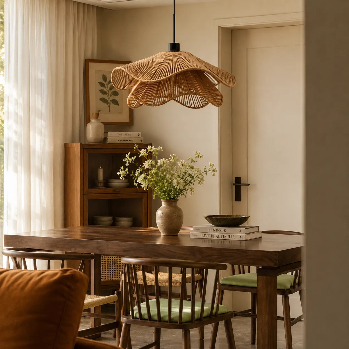 Handgeflochtene Pendelleuchte aus Jute im Boho-Stil für Esszimmer und Schlafzimmer