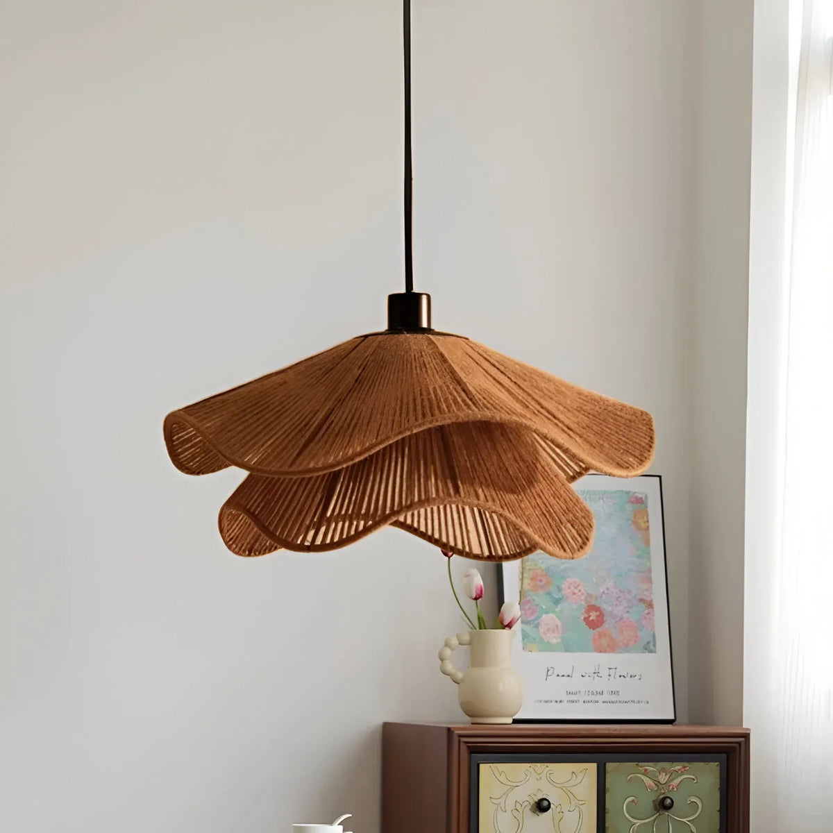 Handwoven Jute Pendant Light with Boho Woven Design for Dining Room and Bedroom