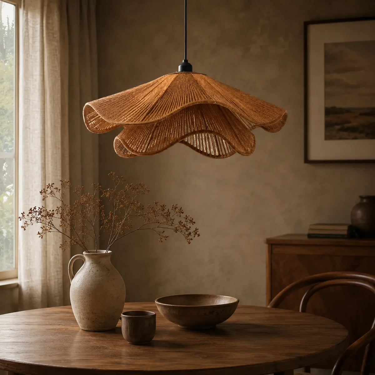 Handwoven Jute Pendant Light with Boho Woven Design for Dining Room and Bedroom