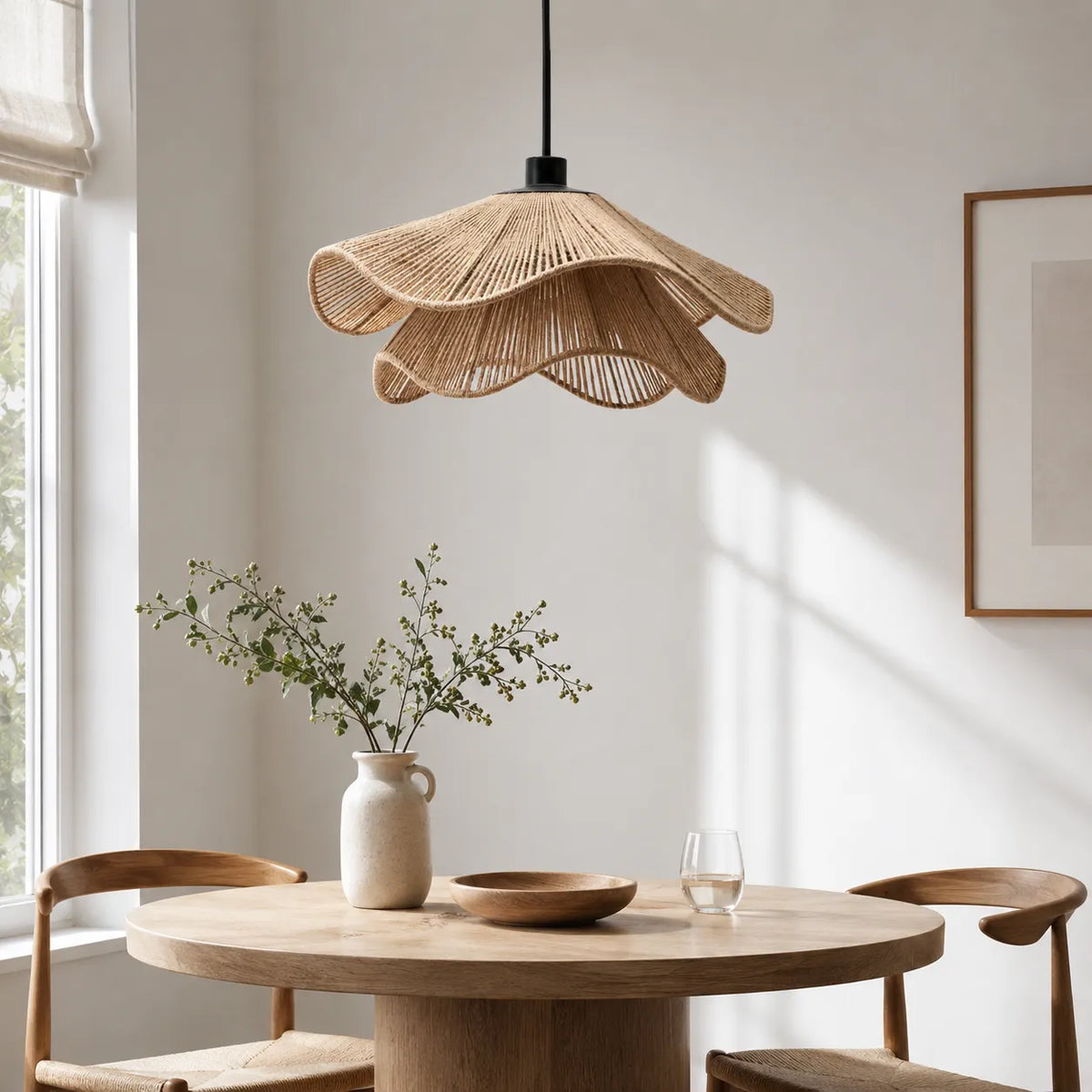 Handwoven Jute Pendant Light with Boho Woven Design for Dining Room and Bedroom