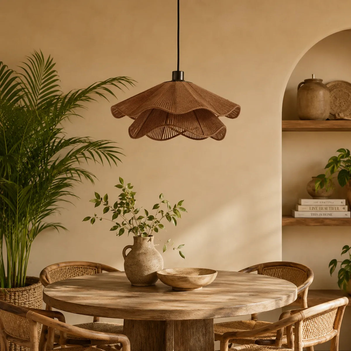 Handwoven Jute Pendant Light with Boho Woven Design for Dining Room and Bedroom