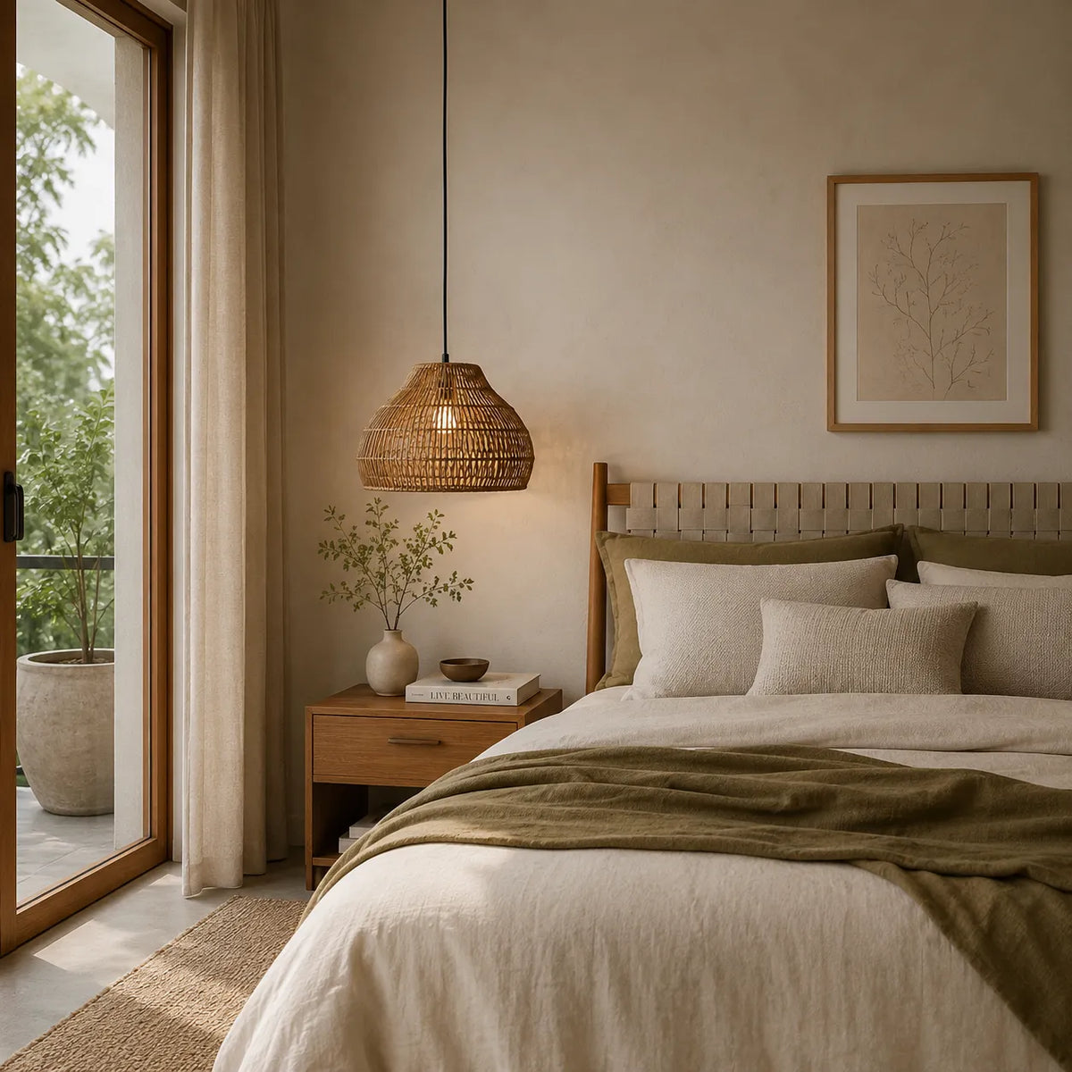Lampada a sospensione Nina bohemien in rattan intrecciato a mano