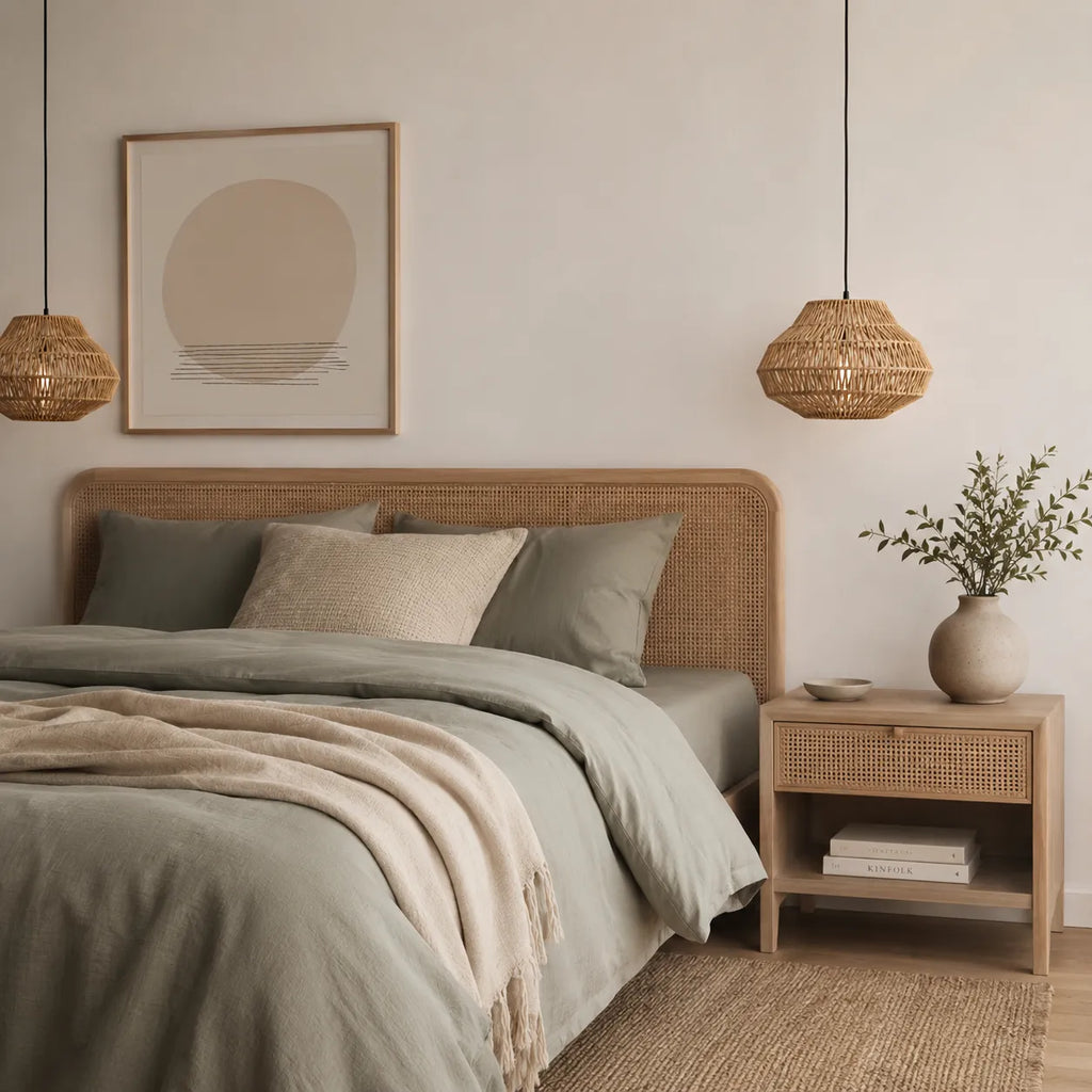 Lampada a sospensione Nina bohemien in rattan intrecciato a mano