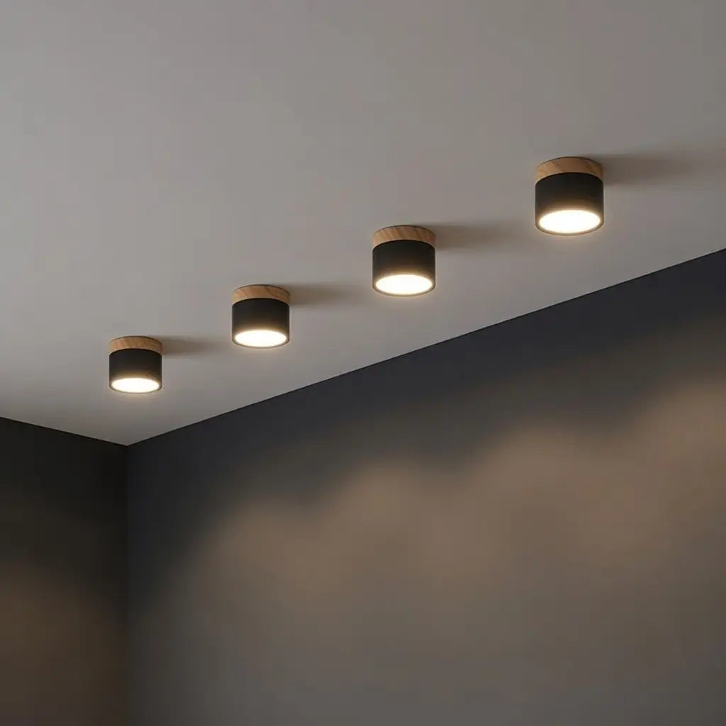 Küchendeckenleuchten mit Holzakzent und gebündeltem LED-Lichtstrahl für Flur und Schlafzimmer