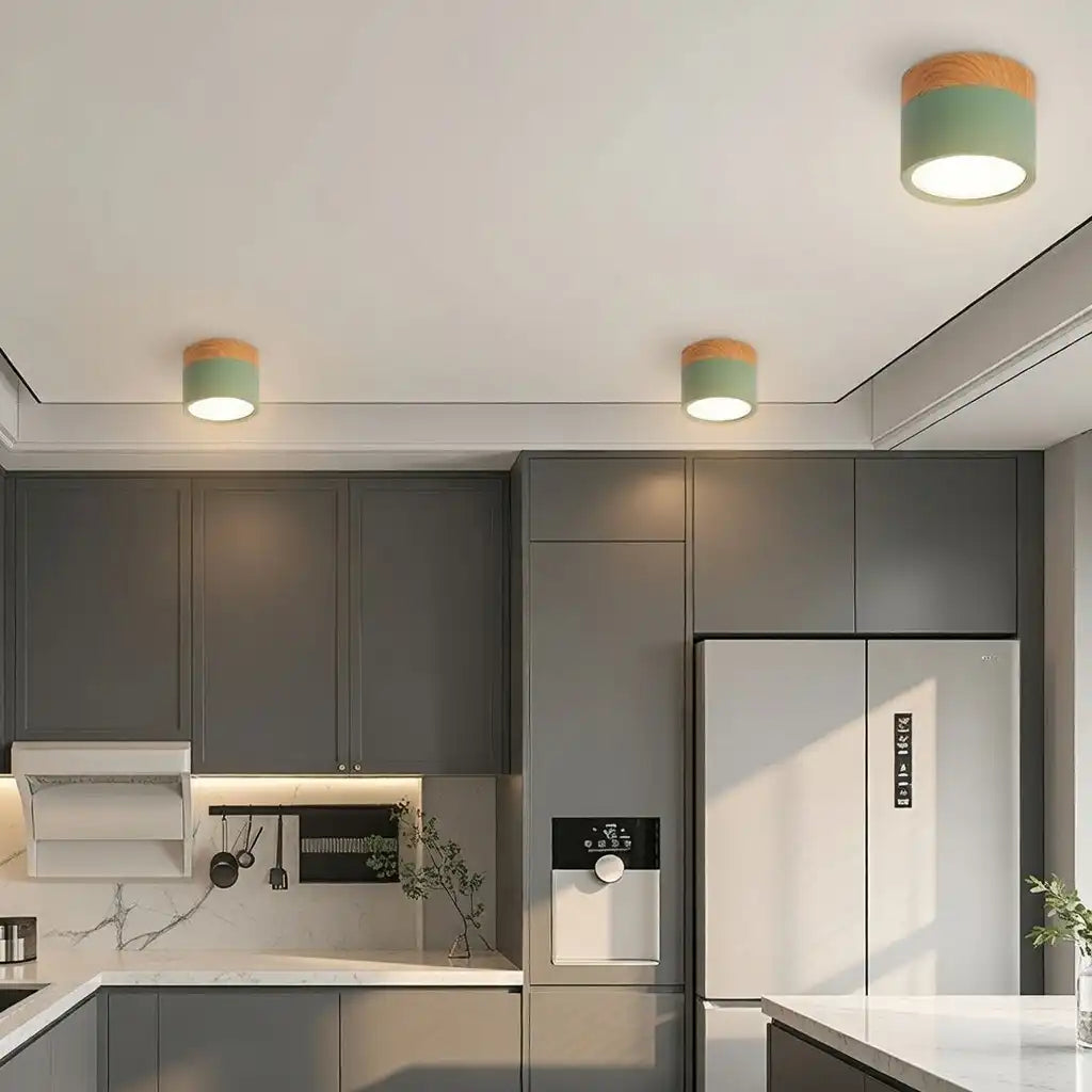 Kitchen Ceiling Lights with Wood Accent and Focused LED Beam for Hallway Bedroom