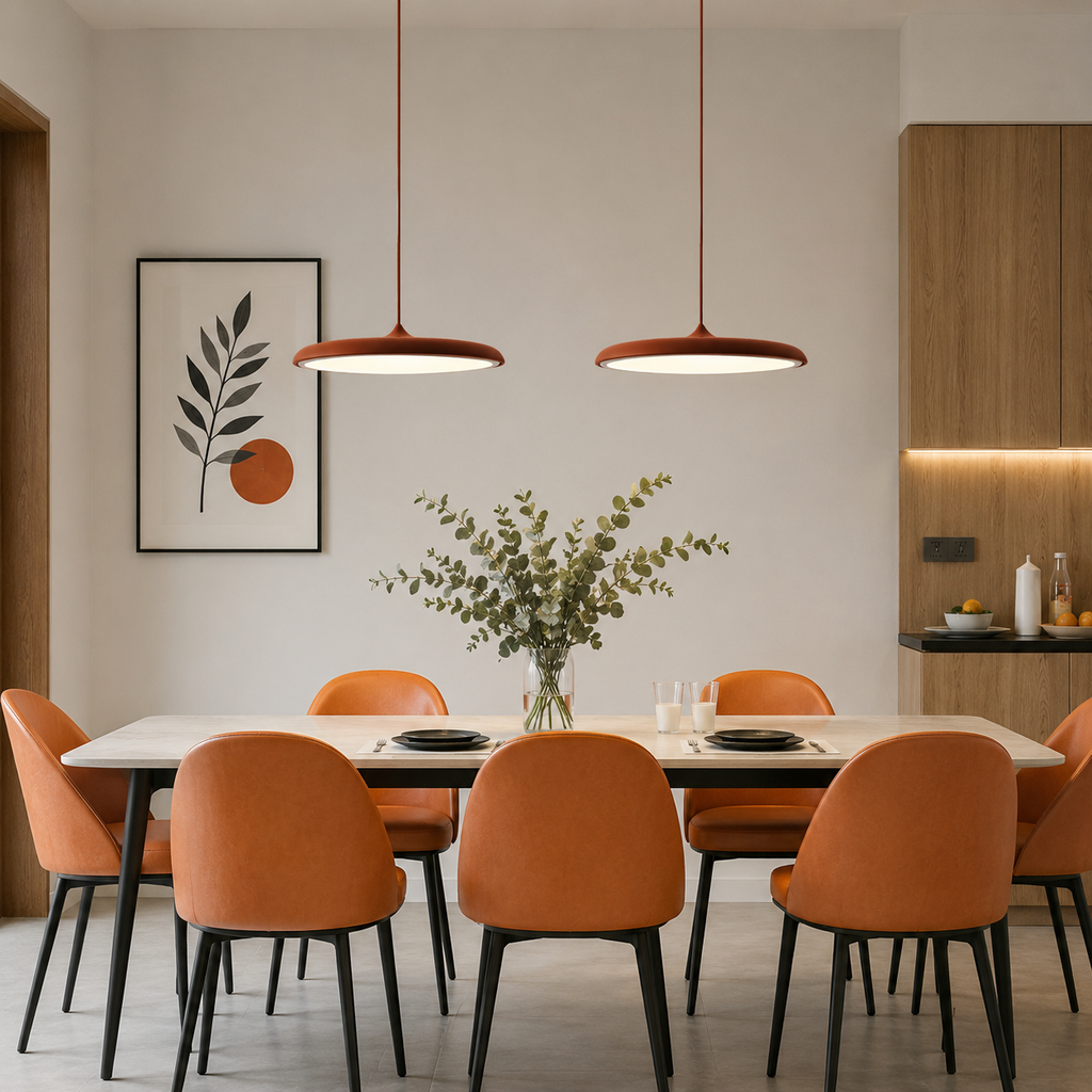 LED Pendant Lights with Modern Metallic Disc Design and Integrated Downward Lighting