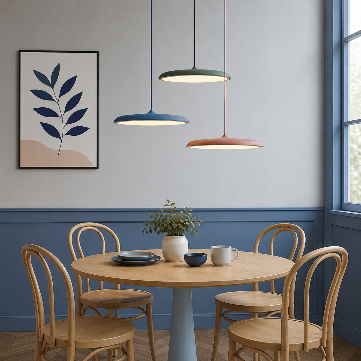 LED-Pendelleuchten mit modernem Scheibendesign aus Metall und integrierter Beleuchtung nach unten
