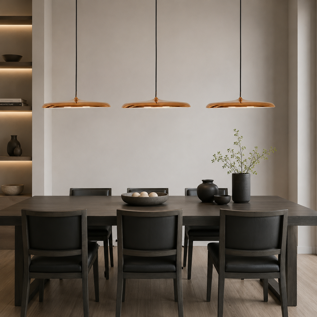 LED Pendant Lights with Modern Metallic Disc Design and Integrated Downward Lighting