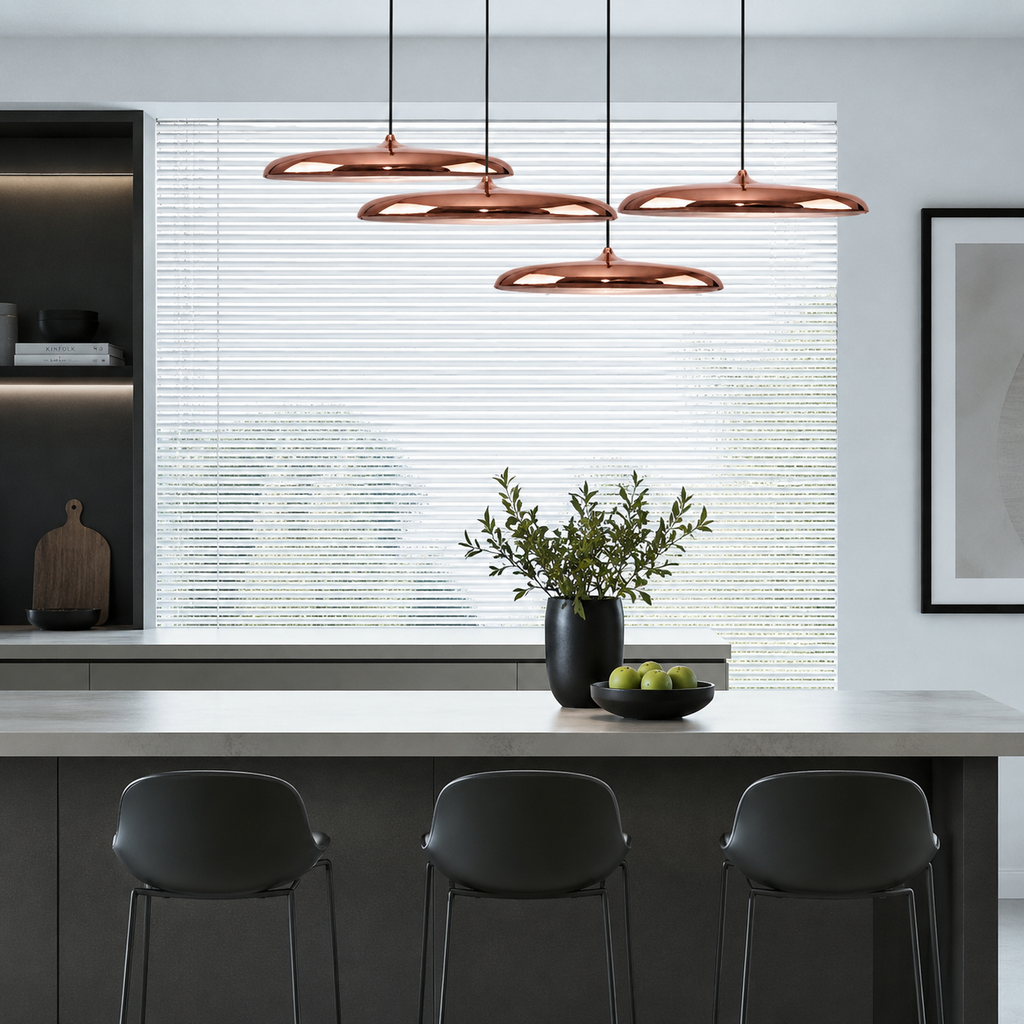 LED Pendant Lights with Modern Metallic Disc Design and Integrated Downward Lighting