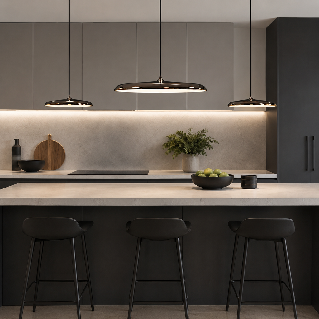 LED Pendant Lights with Modern Metallic Disc Design and Integrated Downward Lighting