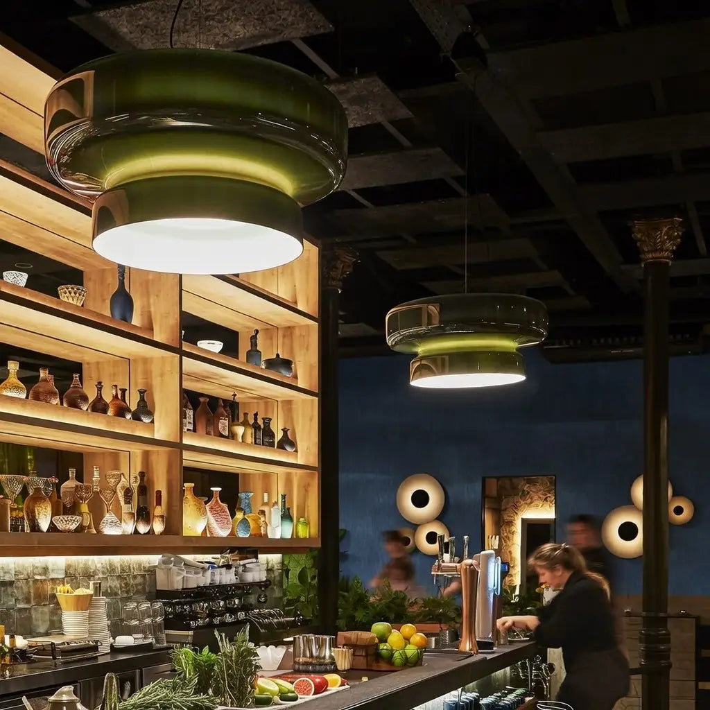 Pendant Light with Two-Tier Sculptural Glass and LED Kitchen Dining Lighting