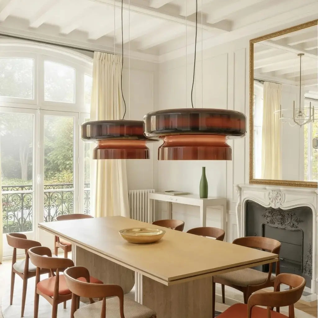 Pendant Light with Two-Tier Sculptural Glass and LED Kitchen Dining Lighting
